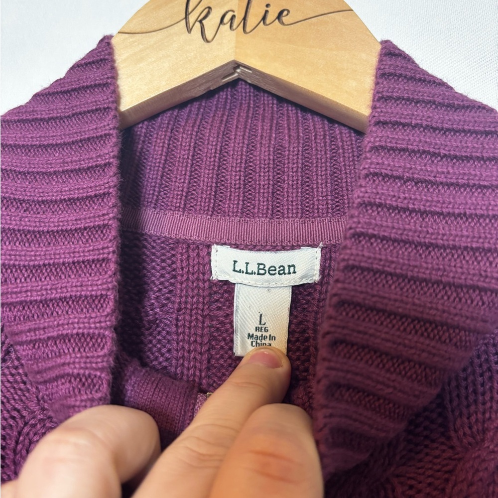 L.L Bean Women’s Cable Knit Zipper Front  Cardigan Purple- Size Large - Picture 3 of 5